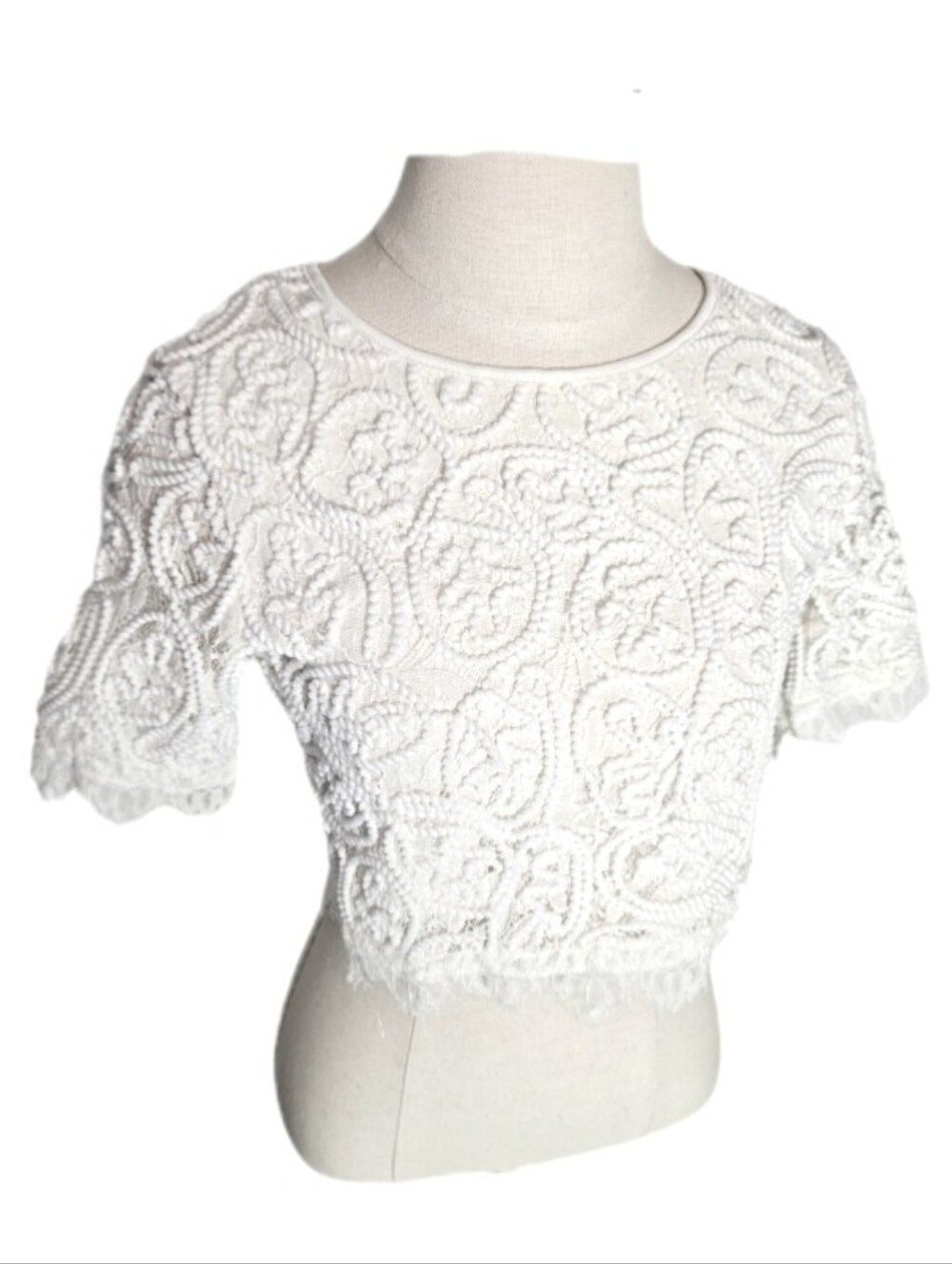 Charlotte Russe Top Macrame & Lace Crop White Size S